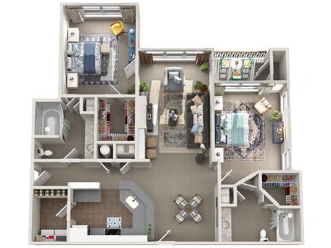 Floor plan for 2 beds, 2 baths, 1269 sqft